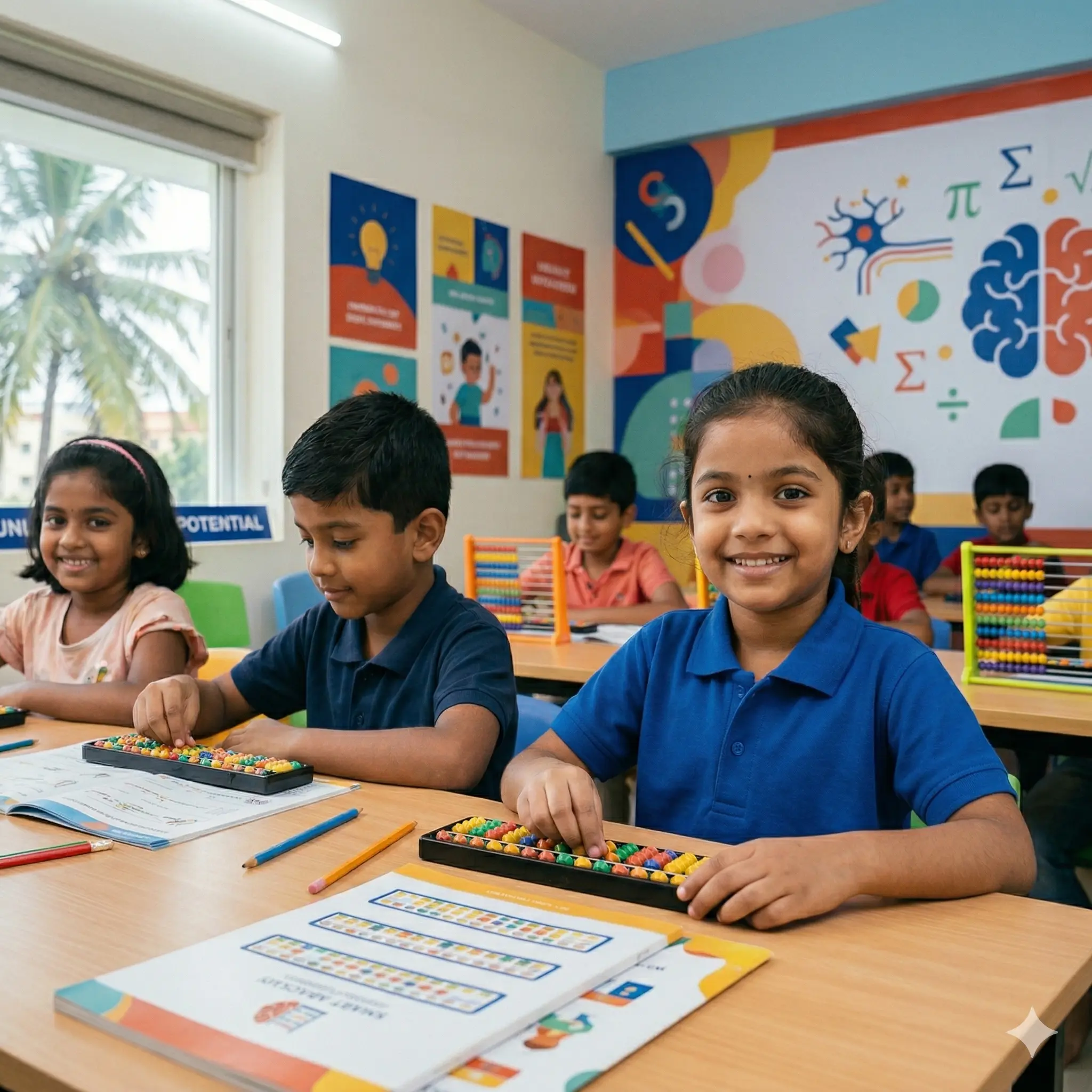 Children learning Abacus at Velsai Abacus Academy