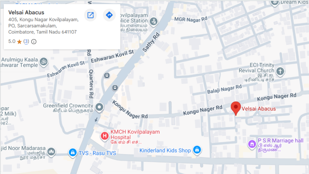 Map location of Velsai Abacus in Kovilpalayam